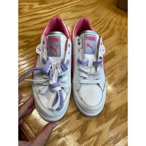 Puma Ikaz Lo Sneaker Women's 6.5 White Purple Leather Lace Up Running Shoes S11